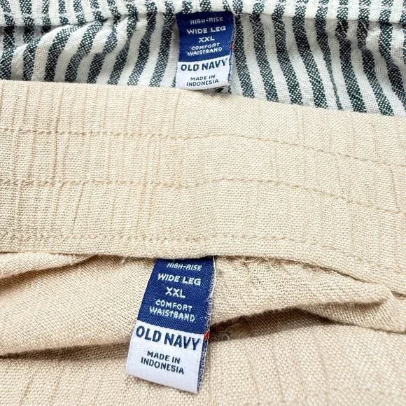 Old Navy Pants Set of 2 Womens XXL Beige & Stripe Linen Blend Wide Leg High Rise - Picture 5 of 13